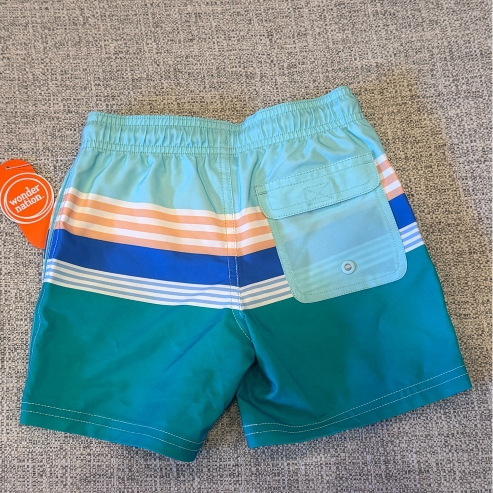 Wonder Nation Boys Swimming Suit Pastel Stripes Drawstring Waist Sz XS (4-6) - Picture 5 of 10